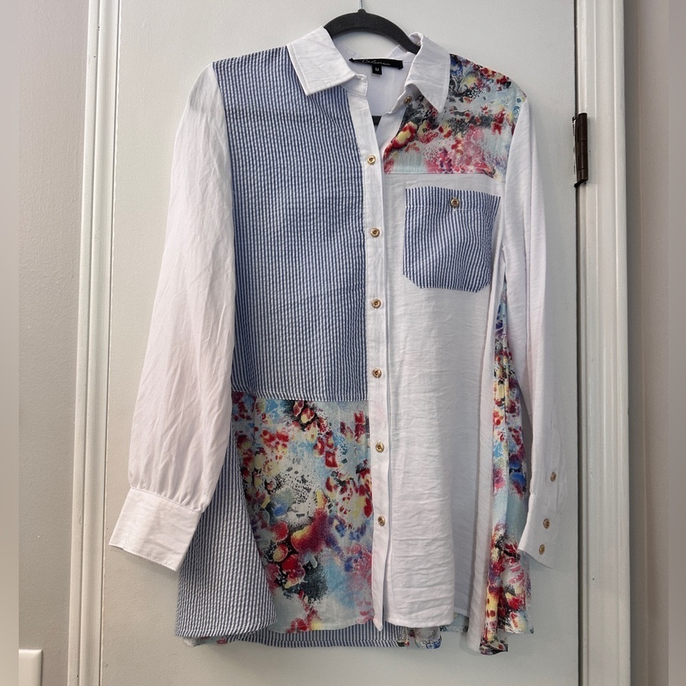 Caleoas Women’s Patchwork Button-Down Shirt Flora… - image 2